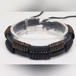 Men's leather bracelet layered black‎ new e45